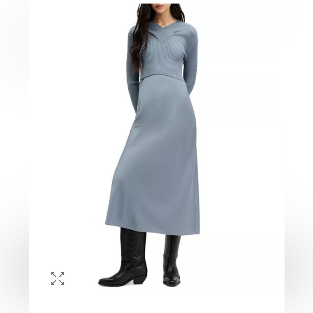 ALL SAINTS Hana Two-Piece Crop Rib Sweater & Satin Slipdress
